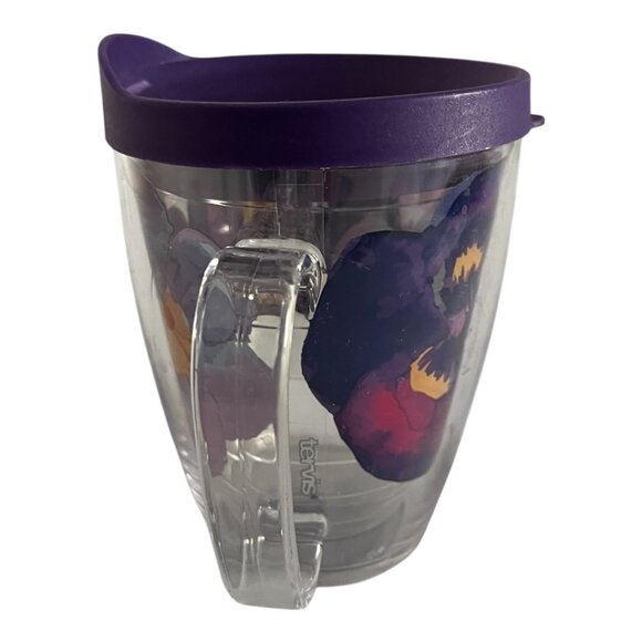 Tervis Purple Pansy Floral Insulated 16 oz Mug Handle Lid Cup - Picture 4 of 6